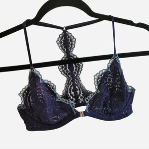 Free People Bra Slow Dance Bralette Blue 32C Lace Intimately FP Lingerie Sexy